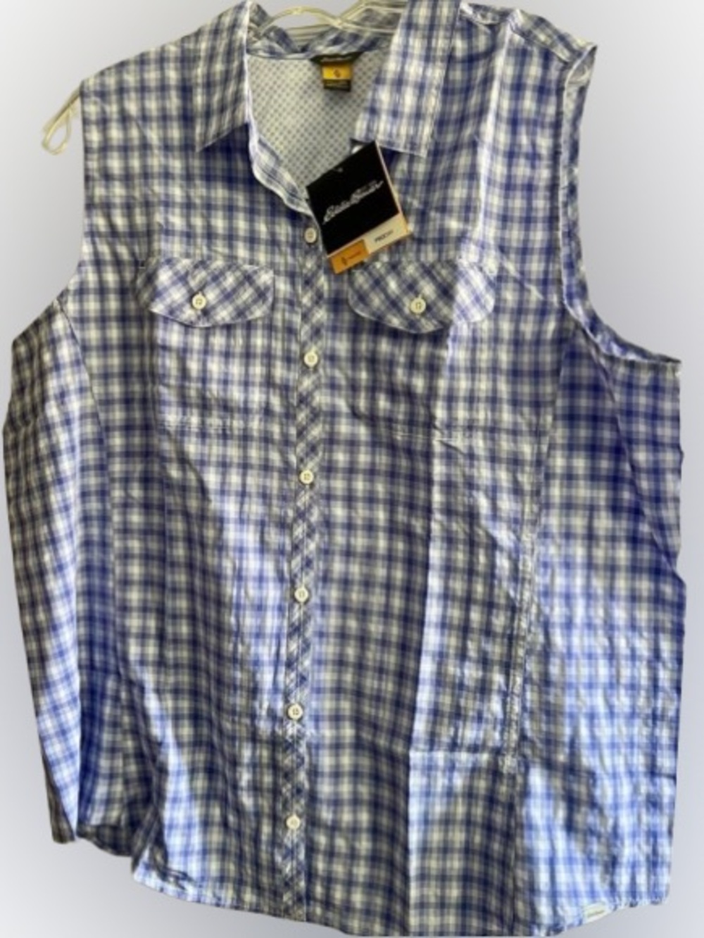 Eddie Bauer Travex Women’s Sleeveless Button‑Down Shirt Blue Gingham 2XL